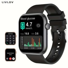 Smart Waterproof Glucose Watch Answer Calls 100 Sport Modes (Color: BLACK)