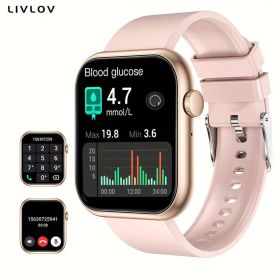 Smart Waterproof Glucose Watch Answer Calls 100 Sport Modes (Color: Pink)